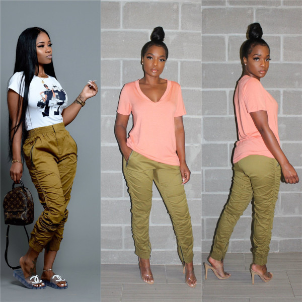 New product slim-fit pleated solid color casual pants overalls