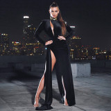 New sexy high slit suede dress winter dress wind Hepburn style temperament long skirt