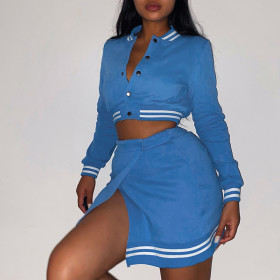 Winter new solid color baseball uniform suit sports leisure long-sleeved half skirt two-piece suit