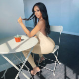 Women's new style hot sale solid color sexy halter V-neck halter neck lace slim fit jumpsuit for women