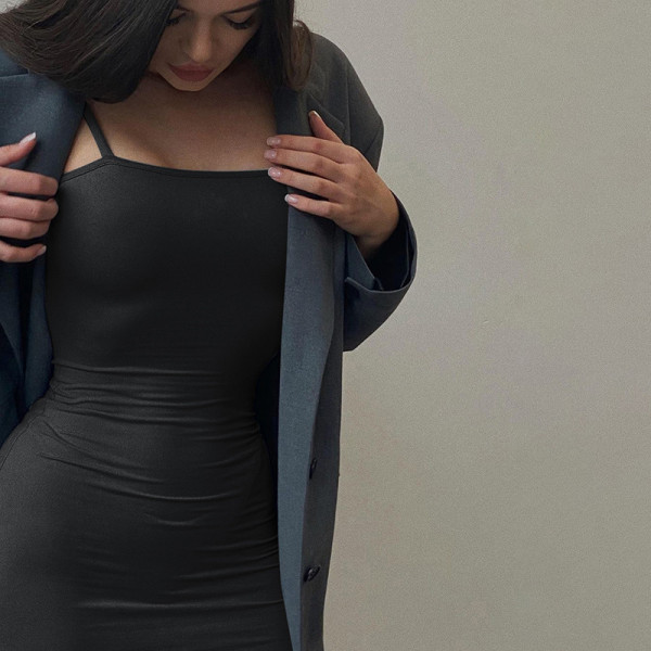 Autumn and winter new style outer wear square neck sling dress sexy sling short skirt women