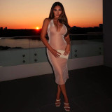 Spring and summer mid-waist sexy temperament commuter slim long dress sling hanging neck solid color vest skirt
