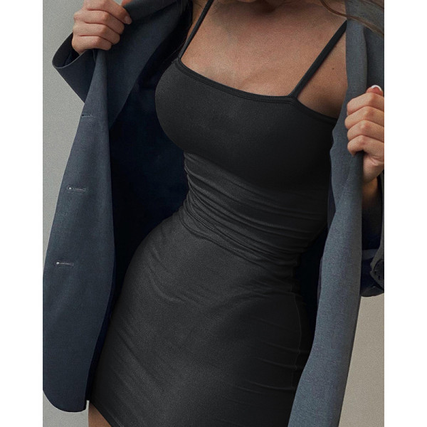 Autumn and winter new style outer wear square neck sling dress sexy sling short skirt women