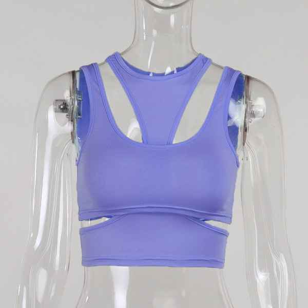 Women's blouse sexy sleeveless hollow front and back reversible sports vest