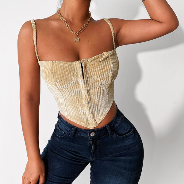 Corn kernels corduroy vest women's autumn and winter temperament sexy simple suspender top