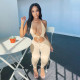 Women's new style hot sale solid color sexy halter V-neck halter neck lace slim fit jumpsuit for women