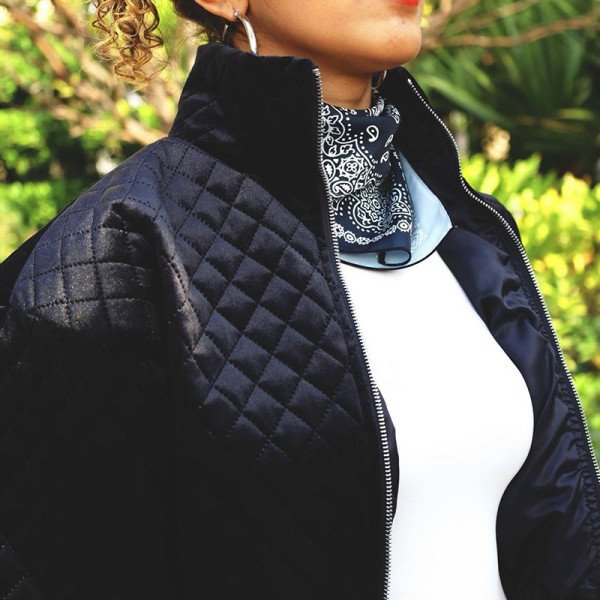 Autumn and winter diamond plaid stand collar zipper short jacket temperament quilted jacket women