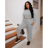 Women's solid color sweater two-piece thin velvet sports suit women