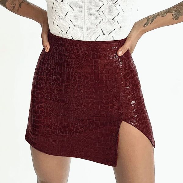 Textured small split leather short skirt female high waist street sexy slim casual leather skirt
