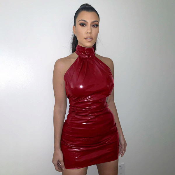 Shorts waist temperament leather short skirt women's autumn new sexy halter leather skirt