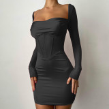 Tunic winter dress feminine waist low-neck bag hip one step short skirt
