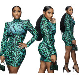 Fashion slim long-sleeved leopard print dress