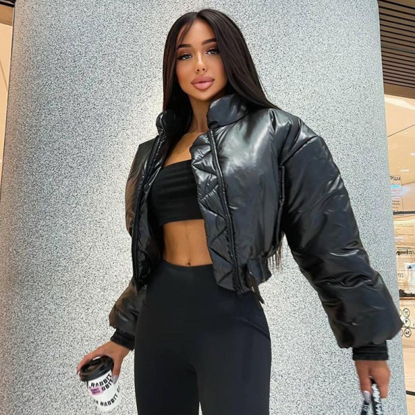 New style cotton jacket female temperament simple waist waist personalized zipper short cotton jacket