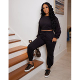 Women's solid color sweater two-piece thin velvet sports suit women