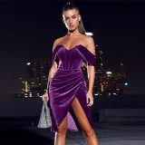 Autumn Korean velvet sexy split dress dress temperament evening dress women