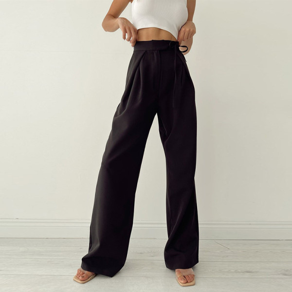 Temperament bandage wide-leg pants women's autumn and winter new style commuter mopping wide-leg pants