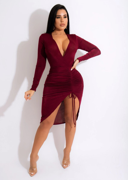 Fashion Korean velvet deep V sexy slim dress