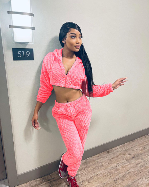 Ladies plus fleece two-piece suit thick warm winter sports and leisure ladies suit
