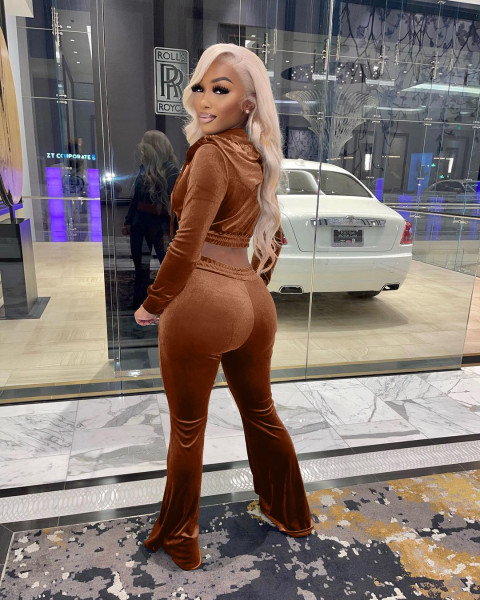 Fashionable Korean fleece hooded zipper cropped elastic waist trousers two-piece suit