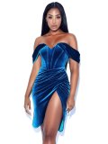 Autumn Korean velvet sexy split dress dress temperament evening dress women