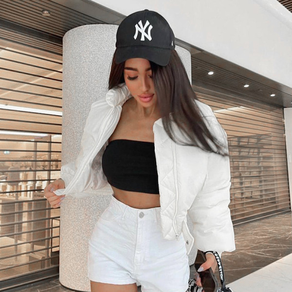 New style cotton jacket female temperament simple waist waist personalized zipper short cotton jacket