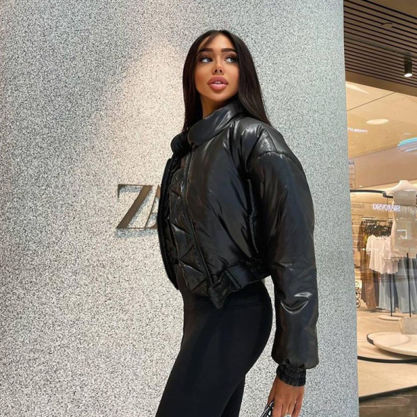 New style cotton jacket female temperament simple waist waist personalized zipper short cotton jacket