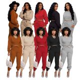 Women's solid color sweater two-piece thin velvet sports suit women