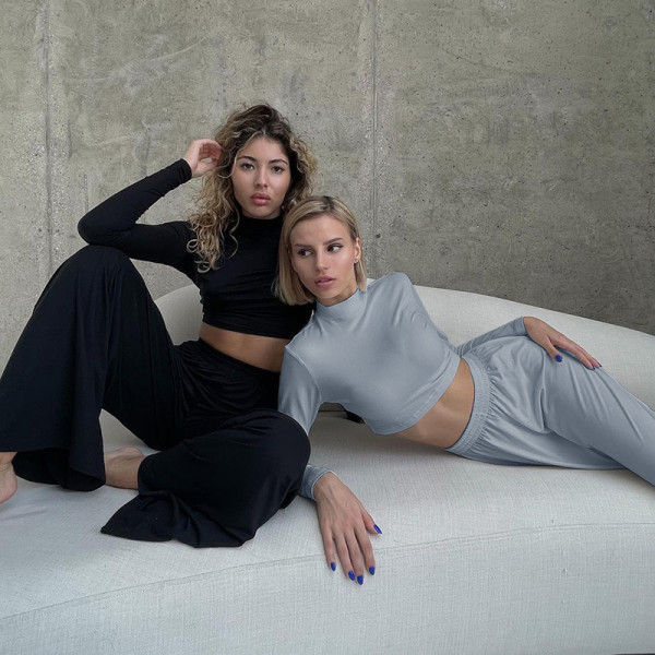 Casual Home Sports Suit Women's Fashion Temperament Commuter Wide Leg Pants Long Sleeve Suit