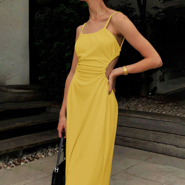 The new one-neck slim-fit suspender mid-length halter dress