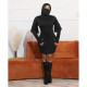 Women's solid color stretch hooded fake two-piece dress long sleeve high collar skirt women