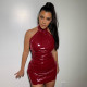 Shorts waist temperament leather short skirt women's autumn new sexy halter leather skirt
