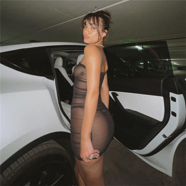 New women's fashion sling one shoulder sexy see-through slim fit hip dress women