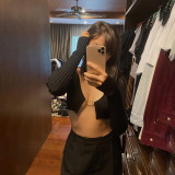 New women's fashion cropped slim cardigan long-sleeved round neck slim-fit sweater women