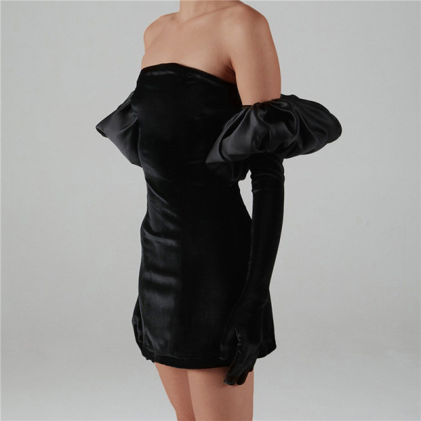 New women's fashion puff sleeve sexy breast-wrapped slim fit hip dress women