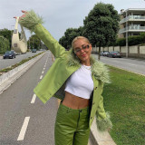 New women's fashion long-sleeved fur collar single-breasted slim-fit warm leather jacket women