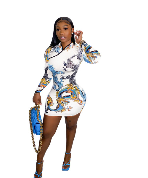 Women's Autumn and Winter Fashion Xianglong Printed Cheongsam Dress BC3047