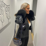 New women's fashion long-sleeved fur collar single-breasted slim-fit warm leather jacket women