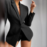 New women's fashion lapel long-sleeved mid-length casual temperament small suit women