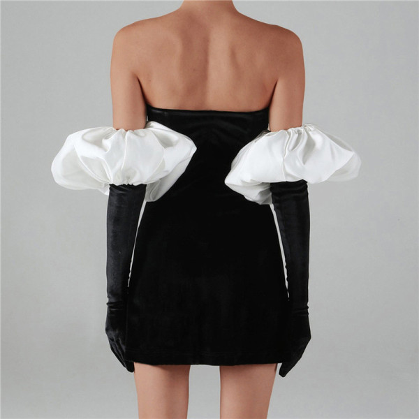 New women's fashion puff sleeve sexy breast-wrapped slim fit hip dress women
