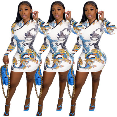 Women's Autumn and Winter Fashion Xianglong Printed Cheongsam Dress BC3047