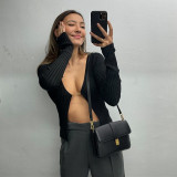 New women's long-sleeved half-open collar fashion cardigan Slim sexy cropped sweater women