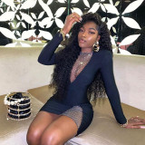 New women's fashion long-sleeved sexy hollow stitching slim fit hip dress