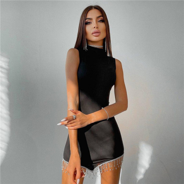New women's fashion sleeveless round neck pendant hem slim fit hip dress