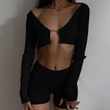 New women's fashion cropped slim cardigan long-sleeved round neck slim-fit sweater women