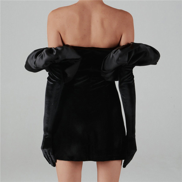 New women's fashion puff sleeve sexy breast-wrapped slim fit hip dress women