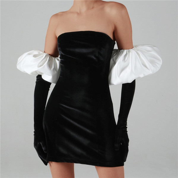 New women's fashion puff sleeve sexy breast-wrapped slim fit hip dress women
