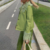 New women's fashion long-sleeved fur collar single-breasted slim-fit warm leather jacket women
