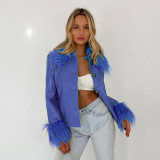 New women's fashion long-sleeved fur collar single-breasted slim-fit warm leather jacket women