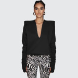 New women's fashion long-sleeved sexy V-neck low-cut loose solid color jacket women