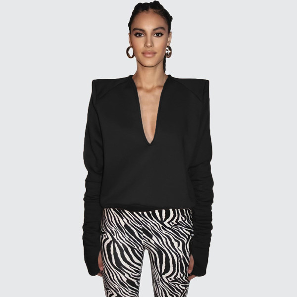 New women's fashion long-sleeved sexy V-neck low-cut loose solid color jacket women